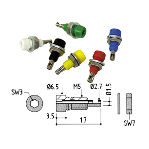 DOUILLE 2MM ROUGE - FIXATION ECROU M5 - 70Vdc 10A