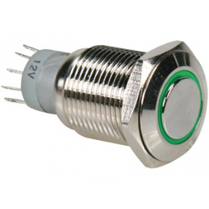 BOUTON POUSOIR 1 CONTACT MONOSTABLE + LED VERT 16MM