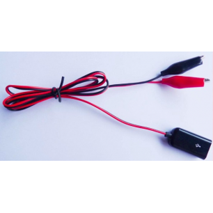 CABLE USB FEMELLE VERS 2 PINCES CROCO ROUGE-NOIR - 50CM