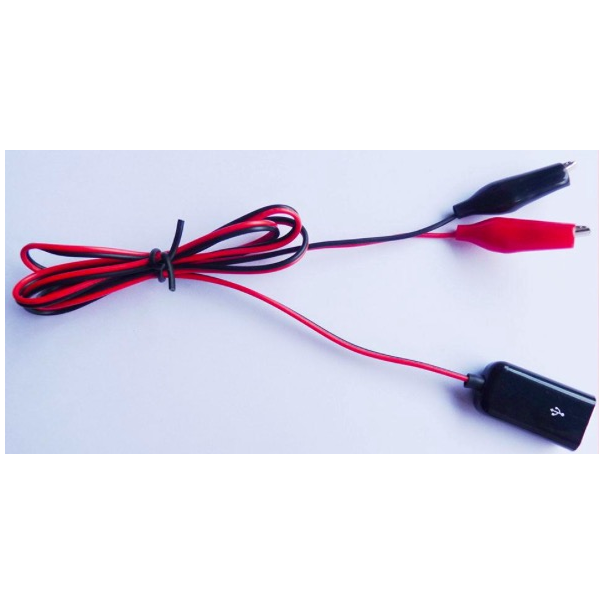 CABLE USB FEMELLE VERS 2 PINCES CROCO ROUGE-NOIR - 50CM