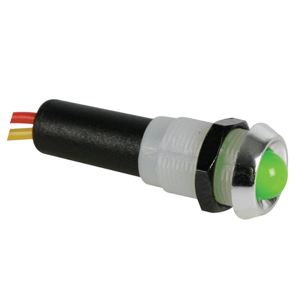 VOYANT LED VERT 12V - BOITIER CHROME