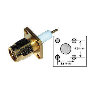 EMBASE CHASSIS SMA FEMELLE PLATINEEmbase SMA platine carrée 4 trous + diélectrique central allongé