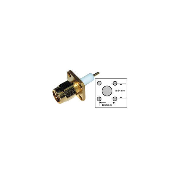 EMBASE CHASSIS SMA FEMELLE PLATINEEmbase SMA platine carrée 4 trous + diélectrique central allongé