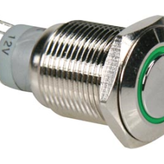 BOUTON POUSOIR 1 CONTACT MONOSTABLE + LED VERT 16MM