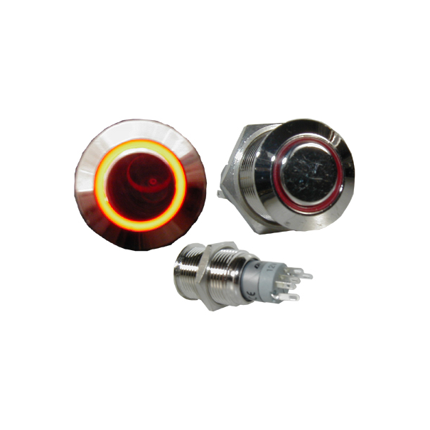 BOUTON POUSOIR 1 CONTACT BISTABLE + LED ROUGE 16MM