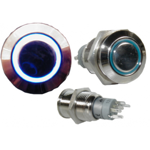 BOUTON POUSSOIR 1 CONTACT BISTABLE + LED BLEU 16MM