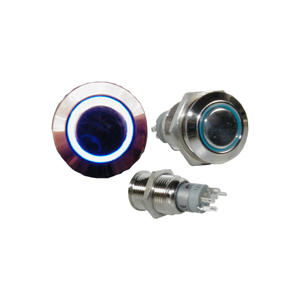 BOUTON POUSSOIR 1 CONTACT BISTABLE + LED BLEU 16MM