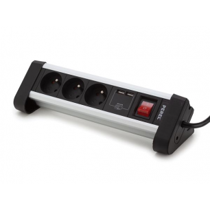 MULTIPRISE DE TABLE - 3 PRISES - 2 PORTS USB - 2.4 A - TERRE FRANÇAISE