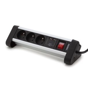 MULTIPRISE DE TABLE - 3 PRISES - 2 PORTS USB - 2.4 A - TERRE FRANÇAISE