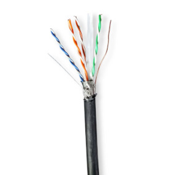 CABLE FTP CAT6 NOIR RESISTANT AUX UV - EXTERIEUR - BOBINE DE 100 METRES