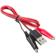 CABLE USB MALE VERS 2 PINCES CROCO ROUGE-NOIR - 50CM