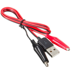 CABLE USB MALE VERS 2 PINCES CROCO ROUGE-NOIR - 50CM