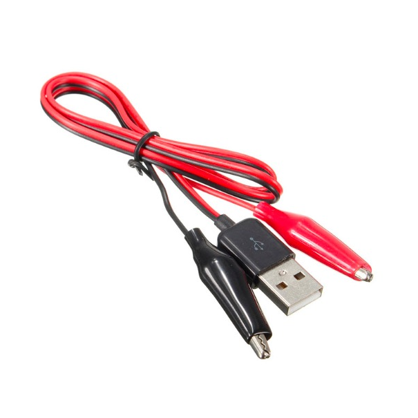 CABLE USB MALE VERS 2 PINCES CROCO ROUGE-NOIR - 50CM