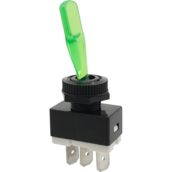 INTERRUPTEUR UNIPOLAIRE LUMINEUX VERT 12V 6AMP - TYPE AUTO