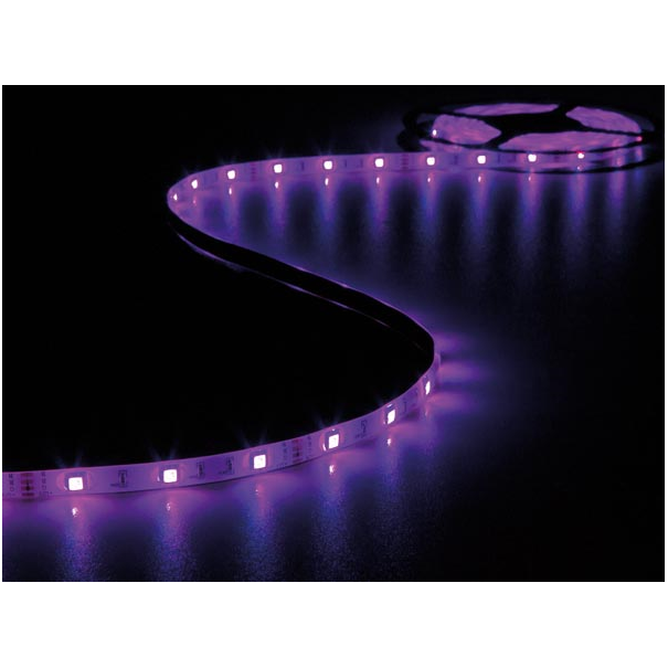 KIT RUBAN À LED FLEXIBLE AVEC CONTRÔLEUR ET ALIMENTATION - RVB - 150 LED - 5 m - 12 VCC - SANS REVÊTEMENT