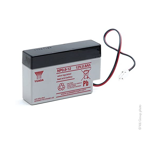 BATTERIE 12V 0.8AH - dimensions 96X25X61.5mm - avec fils et connecteur - YUASA