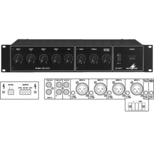 AMPLI PUBLIC ADRESS 120WRMS 100V-70V-4E. 4 ENTREES MICRO. I ENTREE AUX.