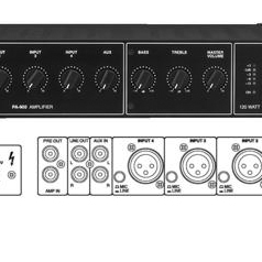 AMPLI PUBLIC ADRESS 120WRMS 100V-70V-4E. 4 ENTREES MICRO. I ENTREE AUX.