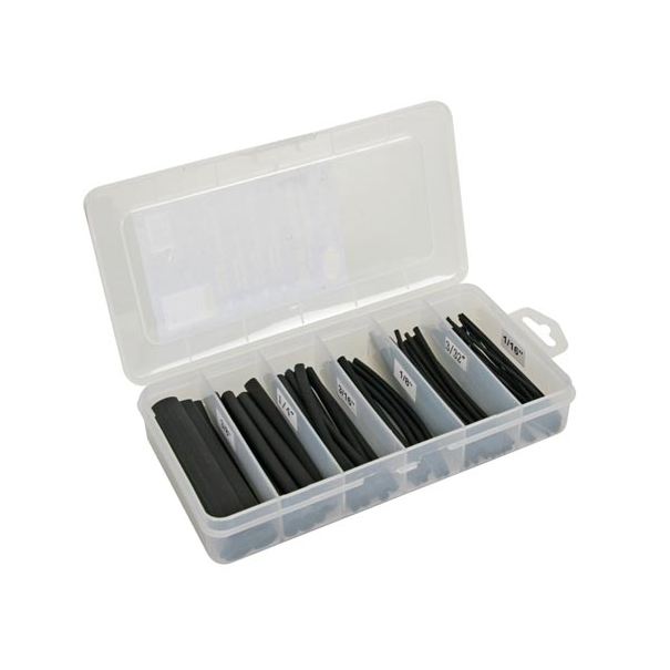 JEU DE GAINES THERMORÉTRACTABLES - NOIR AVEC COLLE 10cm - 85 pcs - DANS COFFRET DE RANGEMENT