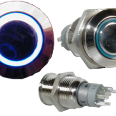 BOUTON POUSSOIR 1 CONTACT BISTABLE + LED BLEU 16MM