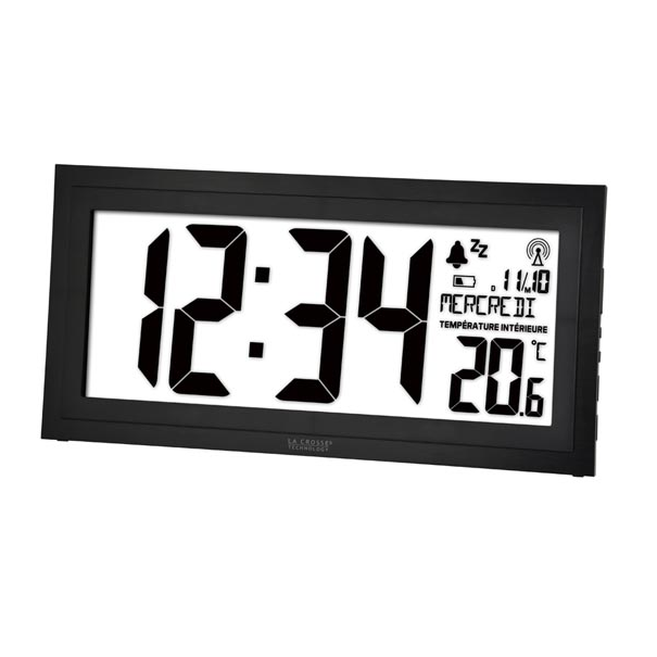 Horloge DCF murale avec calendrier, humidité, température et alarme