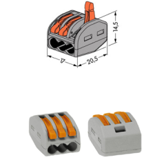 BORNE WAGO 3 CONTACTS POUR CABLE MONO BRIN ET MULTI BRIN DE 0,08 à 4MM²