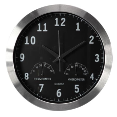 HORLOGE MURALE  EN ALUMINIUM AVEC THERMOMÈTRE & HYGROMÈTRE - Ø 35.5 cm